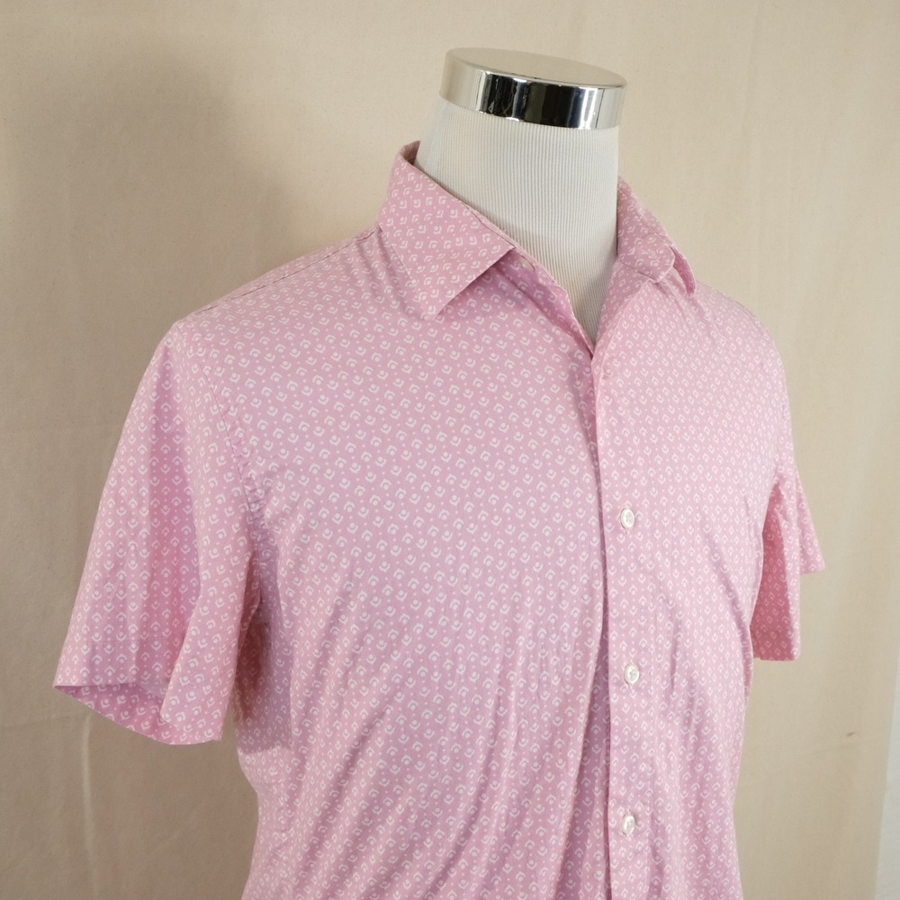 Bonobos Medium Slim Fit Shirt Pink Geometric Stretch Cotton Short Sleeve Mens